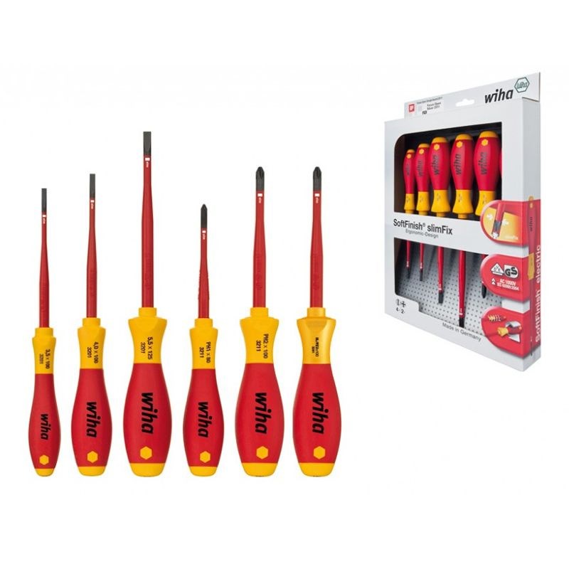 Wiha SoftFinish Electric SlimFix Screwdriver Set - 6 Pieces - 1000V AC - 38362