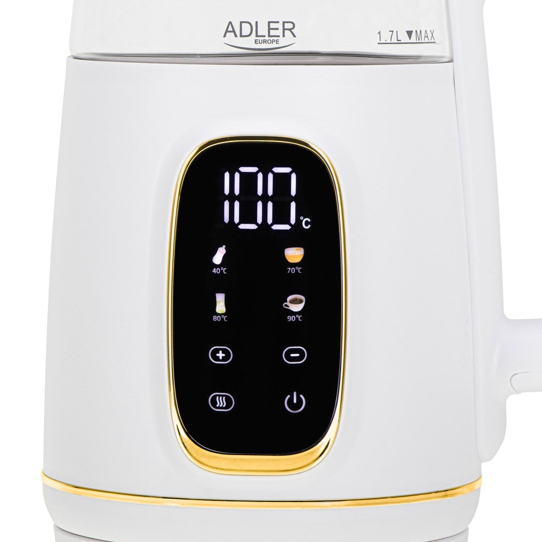 Adler AD 1305WG electric kettle 1.7 L 2200 W Transparent  Gold  White
