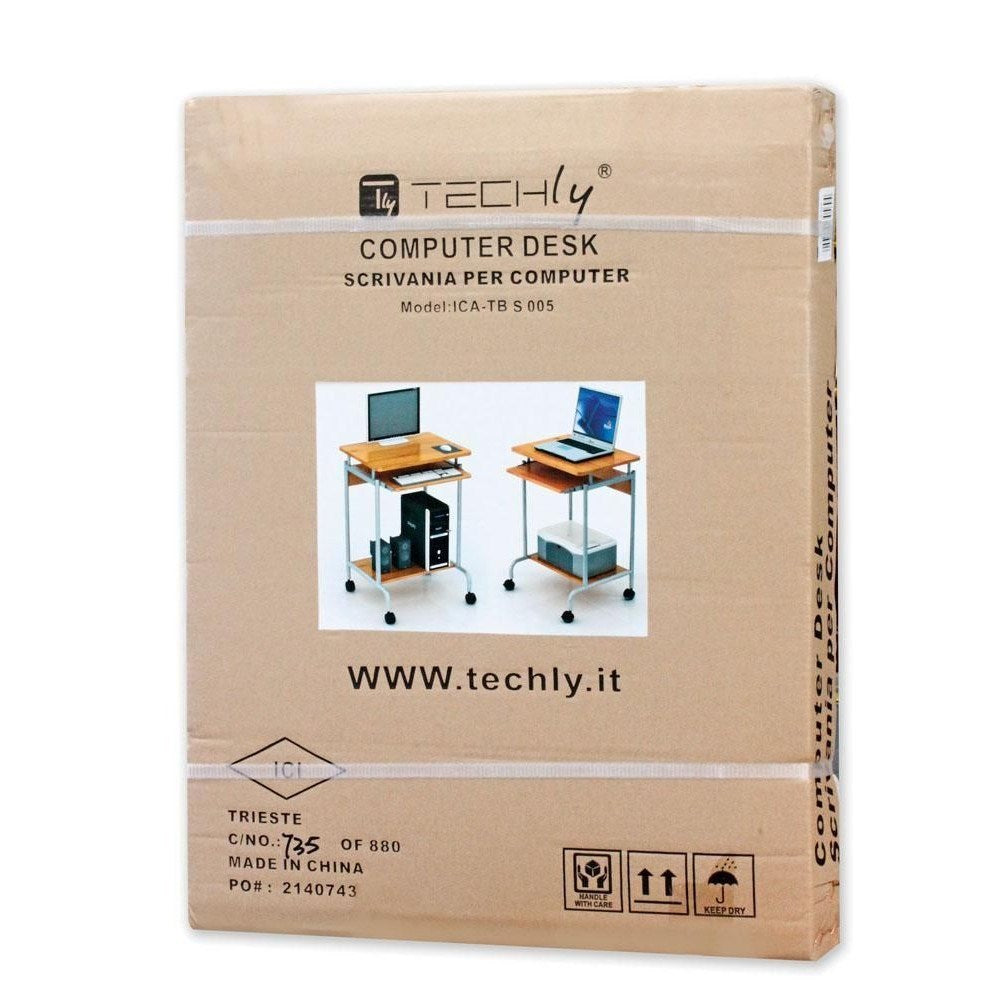 Techly Compact Computer Desk on Wheels with Pull-Out Keyboard Shelf ICA-TB S005