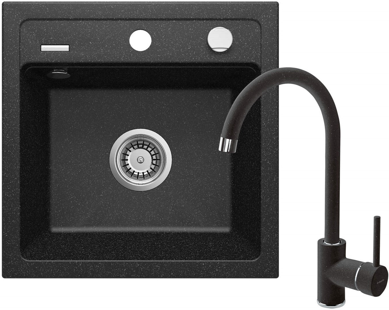 Deante Granite Sink 1-Bowl Graphite 44x44 cm with Faucet