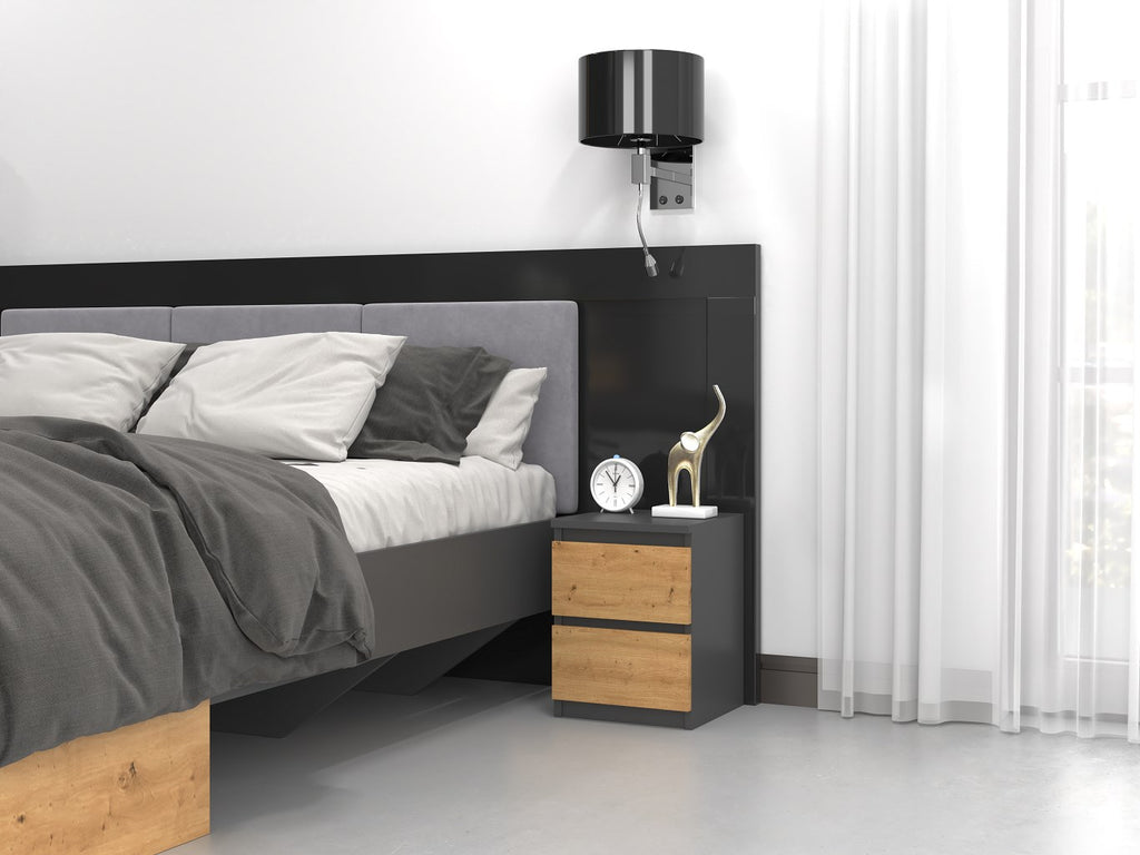M2 Topeshop Nightstand 2 Drawers Anthracite Oak
