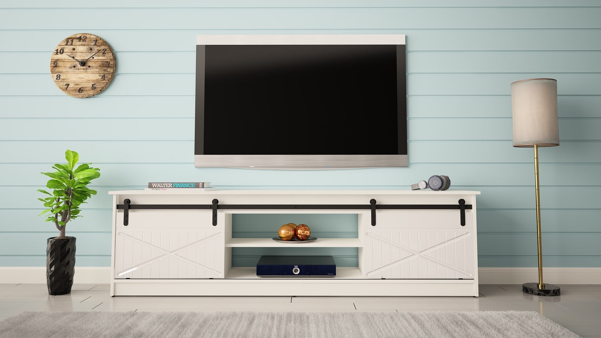 RTV GRANERO Cabinet 200x56.7x35 White/Gloss White