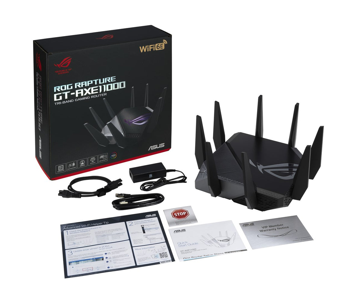 ASUS ROG Rapture GT-AXE11000 - Wireless Router - 4-Port Switch - Wi-Fi 6E - 90IG06E0-MO1R00 1GbE 5GbE