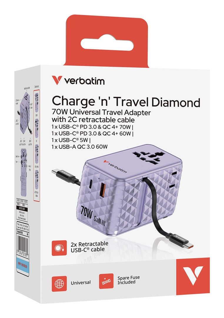 Verbatim Charge 'N' Travel 70W 2C Adapter