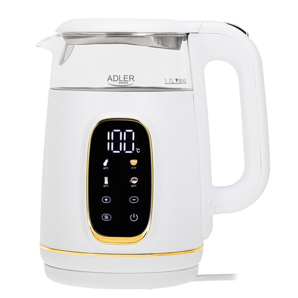 Adler AD 1305WG electric kettle 1.7 L 2200 W Transparent  Gold  White