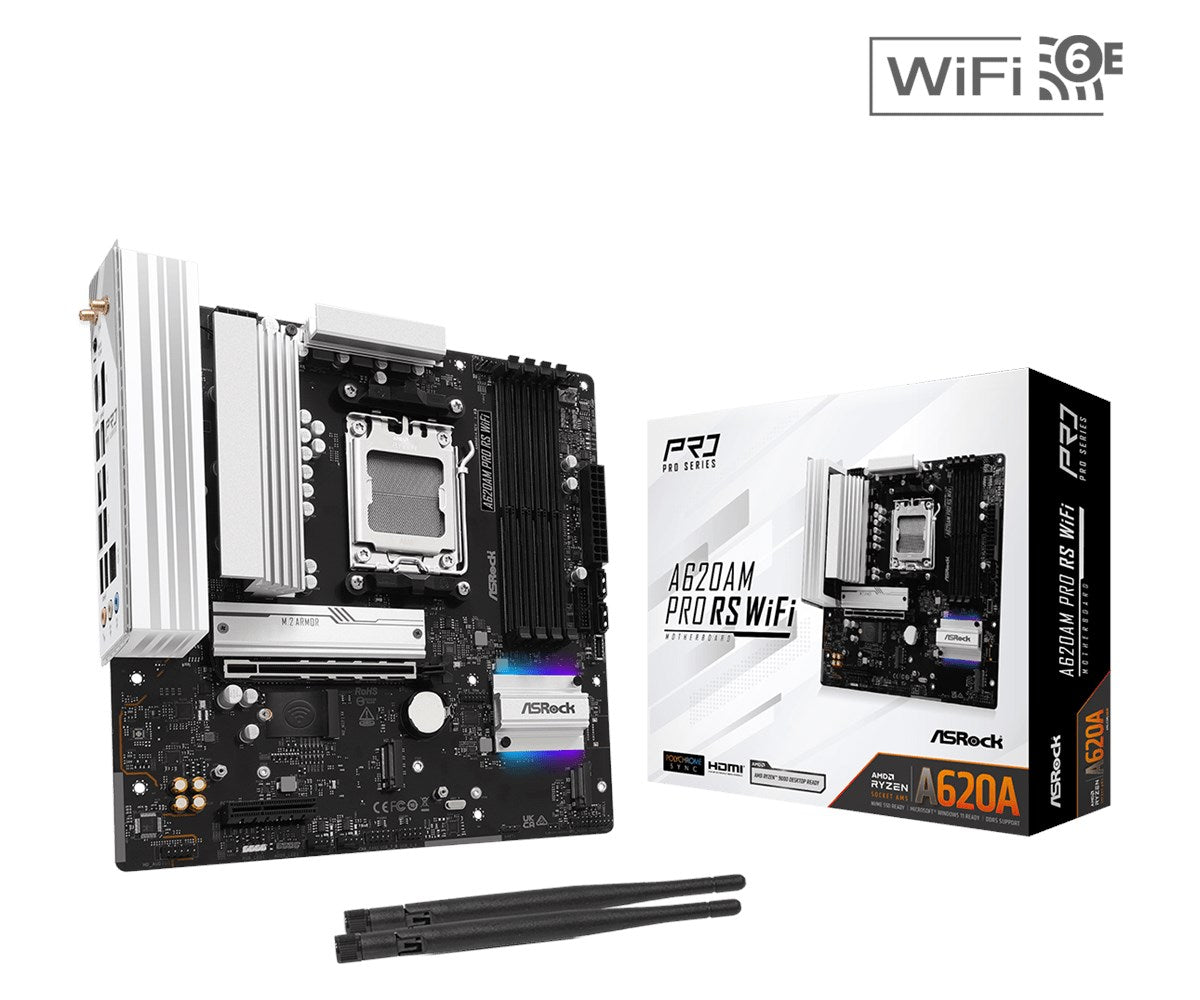 ASRock A620AM Pro RS WiFi AM5 mATX HDMI/DP retail - AMD Sockel AM5 (Ryzen Zen4) - Micro/Mini/Flex-ATX (90-MXBSW0-A0UAYZ)