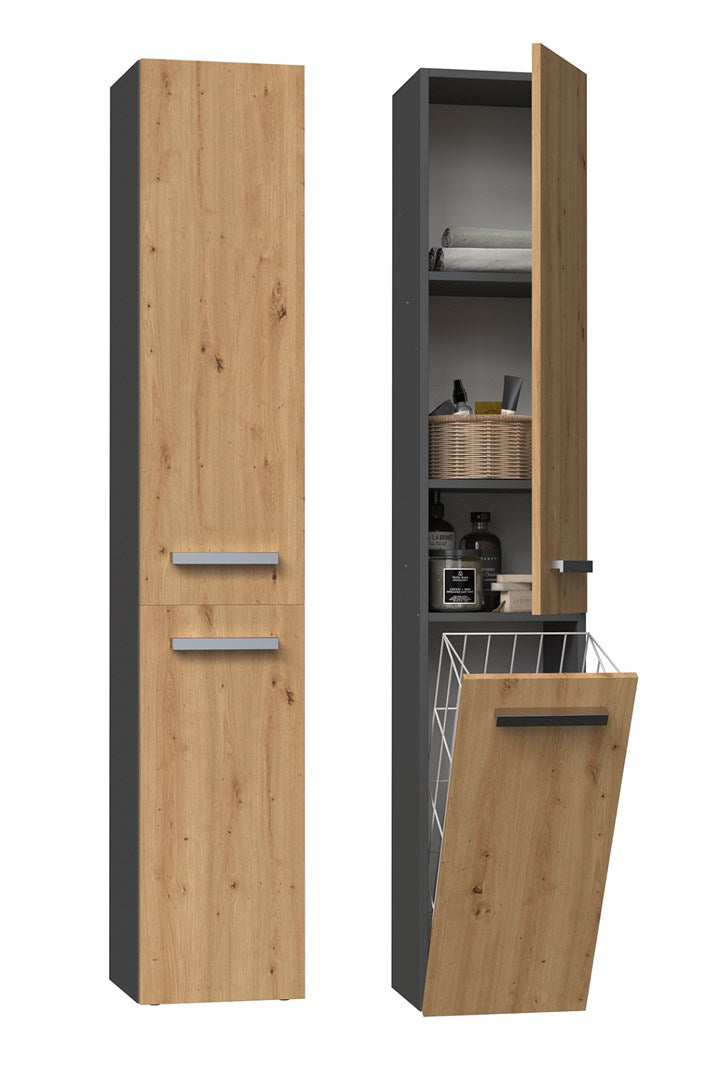 Topeshop NEL IV ANT/ART Bathroom Storage Cabinet Graphite Oak