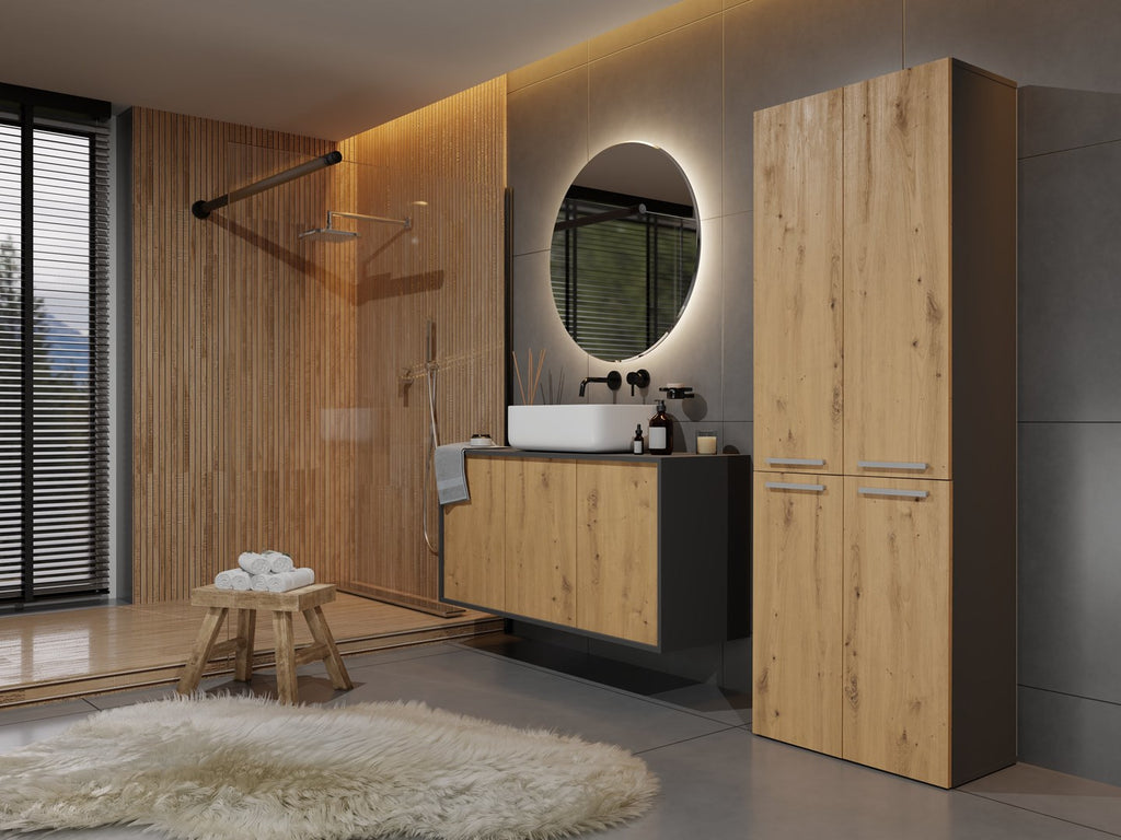 Topeshop NEL 1K DD ANT/ART KP bathroom storage cabinet Graphite  Oak