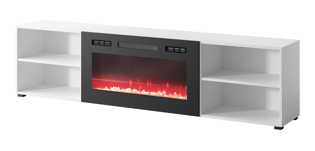 RTV Cabinet POLO 200x33x50.5 White + Black Fireplace