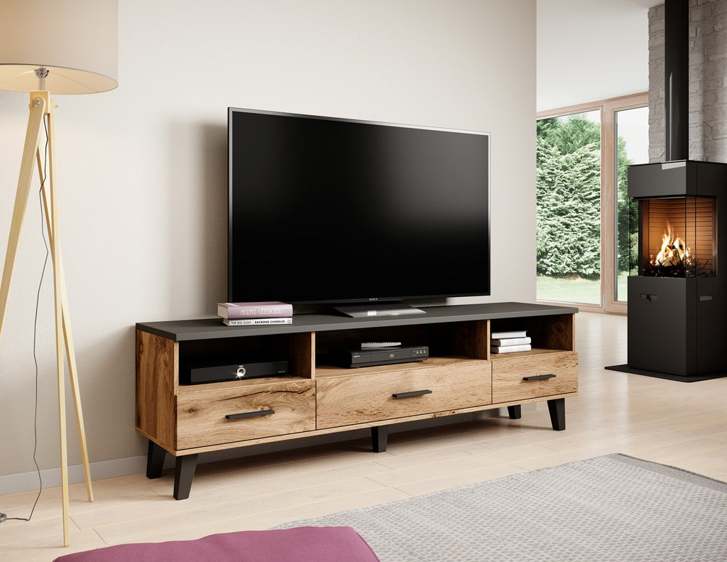 Cama RTV Stand LOTTA 180 cm Wotan Oak + Matt Black