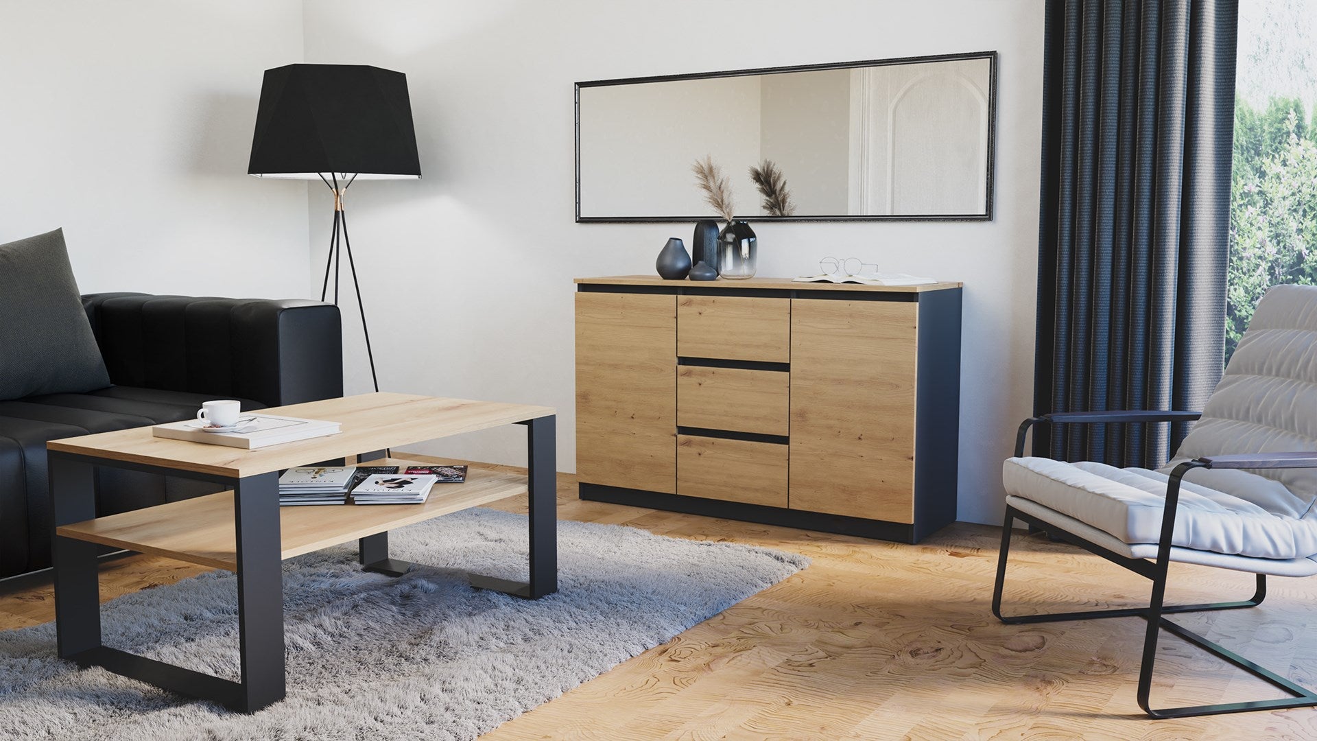 Topeshop Chest of Drawers 2D3S Anthracite Artisan Oak