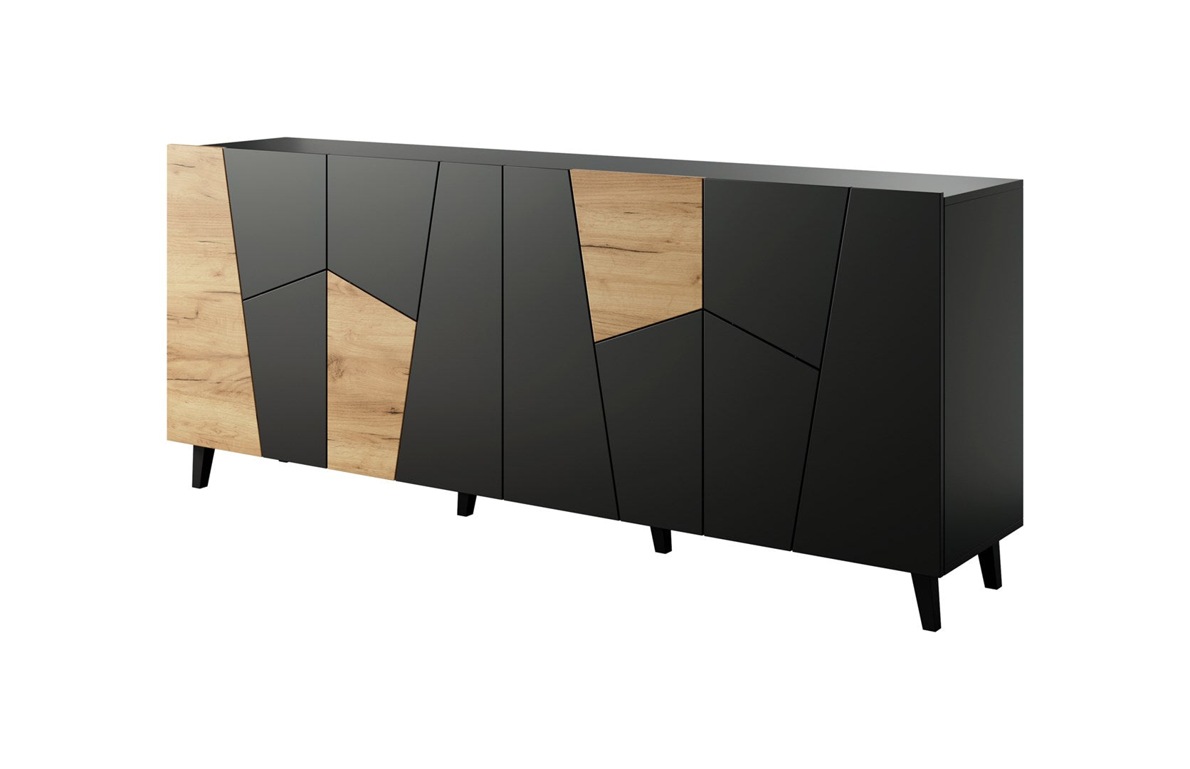 ETNA Chest of Drawers 200x42x82 Black Matte + Oak Craft