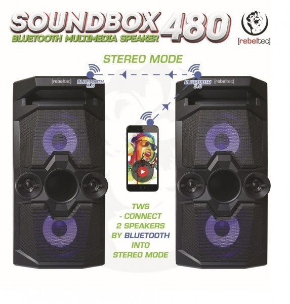 Rebeltec SoundBox 480 Portable Bluetooth Stereo Speaker 50W RMS Black RBLGLO00037