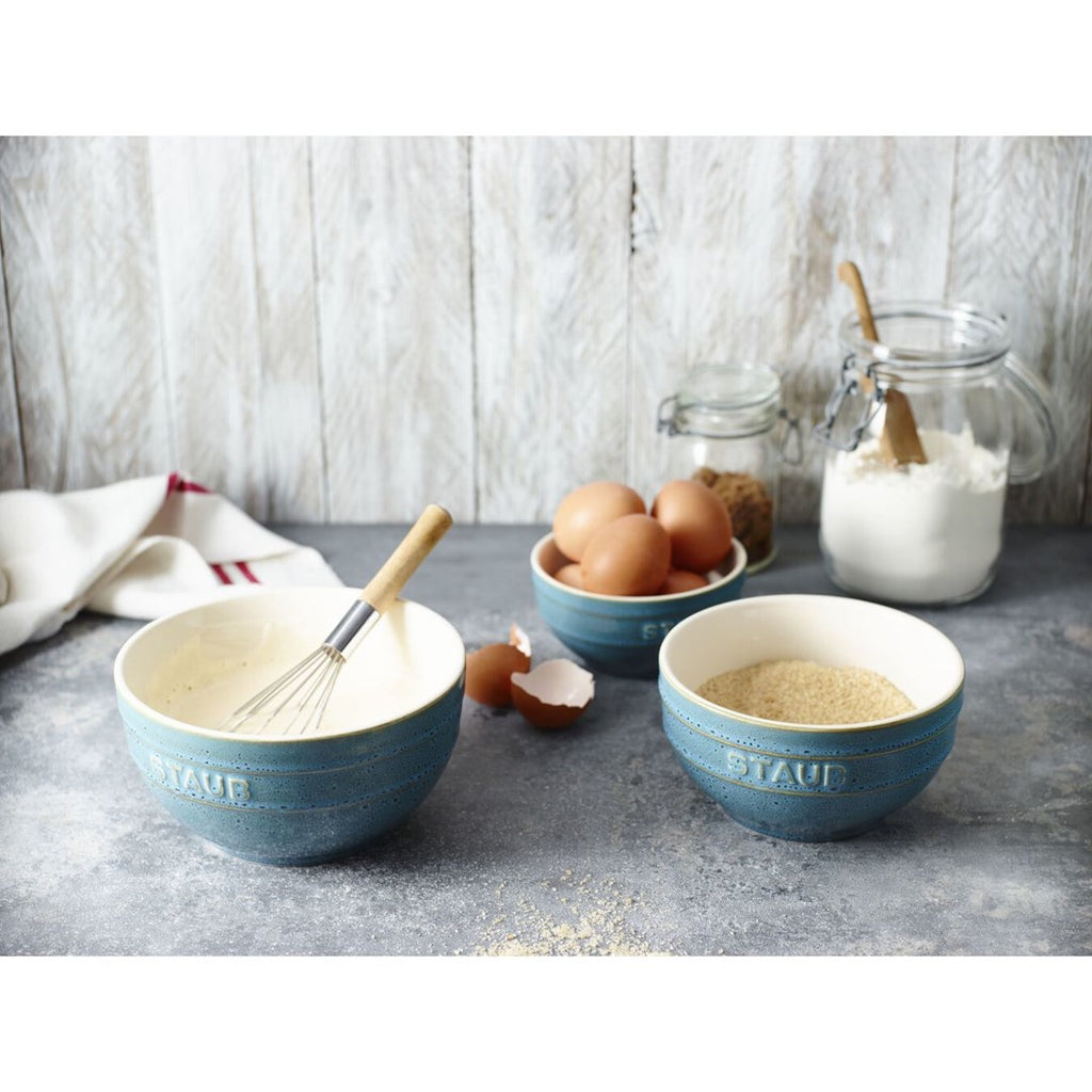 Staub Set of 4 Round Bowls 14 cm Enameled Ceramic Antique Turquoise