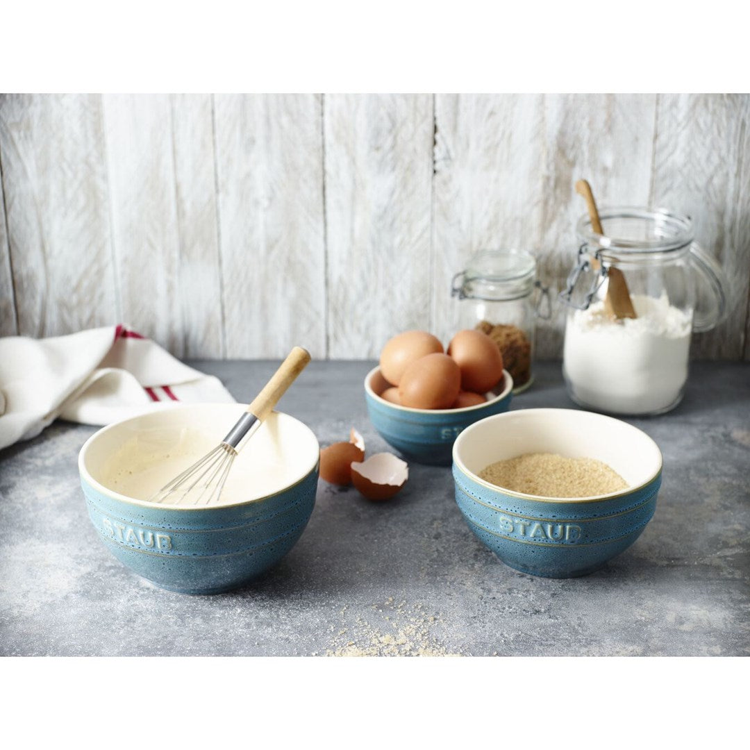 Staub Set of 4 Round Bowls 14 cm Enameled Ceramic Antique Turquoise