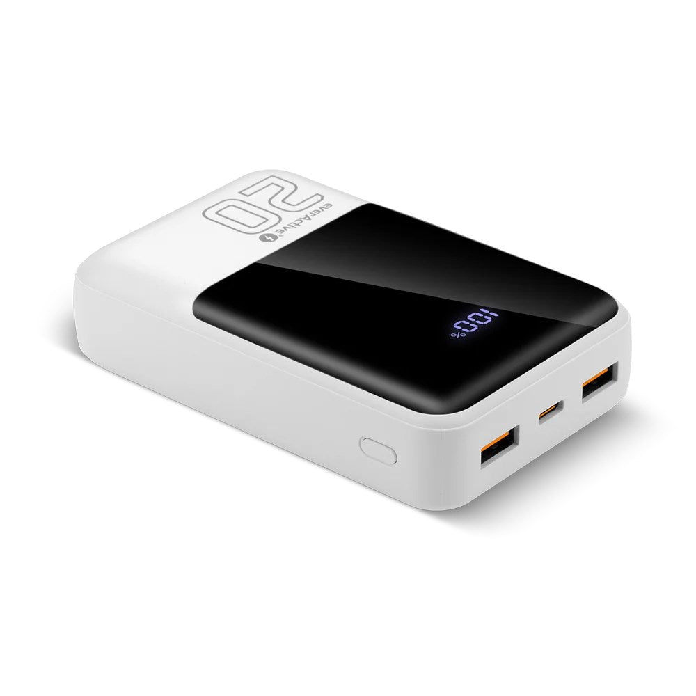 Powerbank 20 000mAh  2x USB  1x USB-C 22 5W  QC4+  LCD screen  white