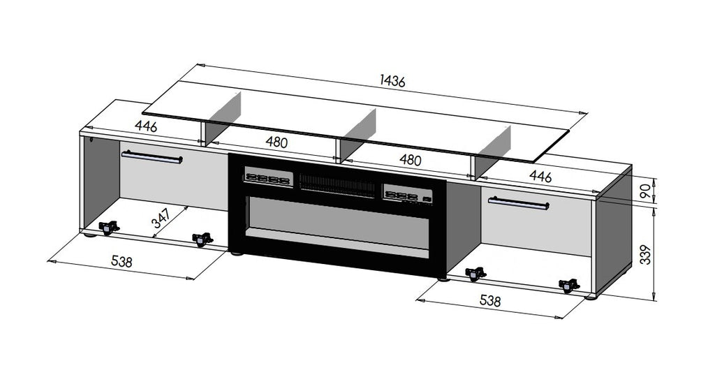 RTV cabinet ROVA with electric fireplace 190x37x48 white/gloss white