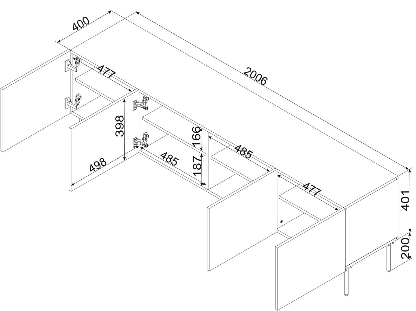 4D PALAZZO BIS TV Cabinet 201x40x60 cm White Matt