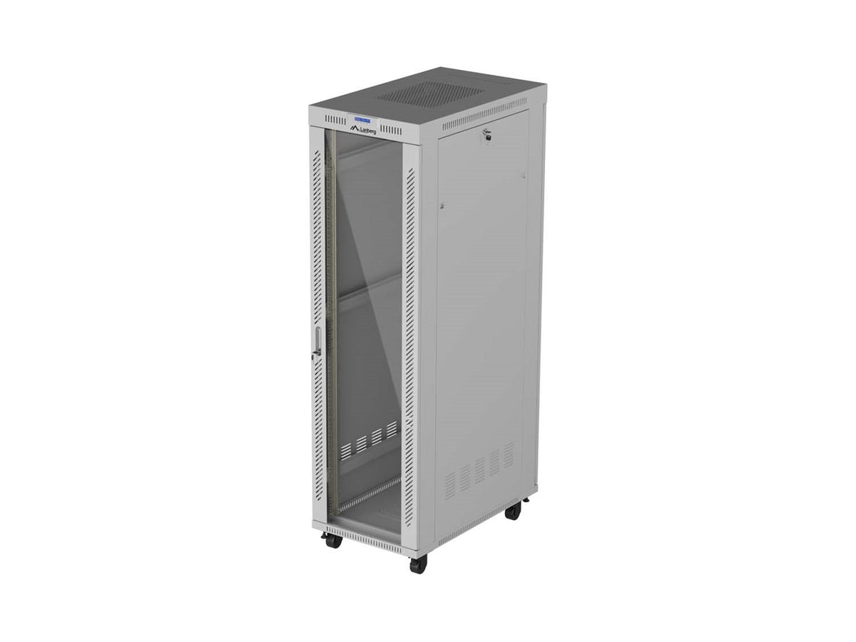 19  42U 600 × 1000 GREY FLOOR-STANDING RACK CABINET WITH GLASS DOOR AND LCD  LANBERG (FLAT PACK)