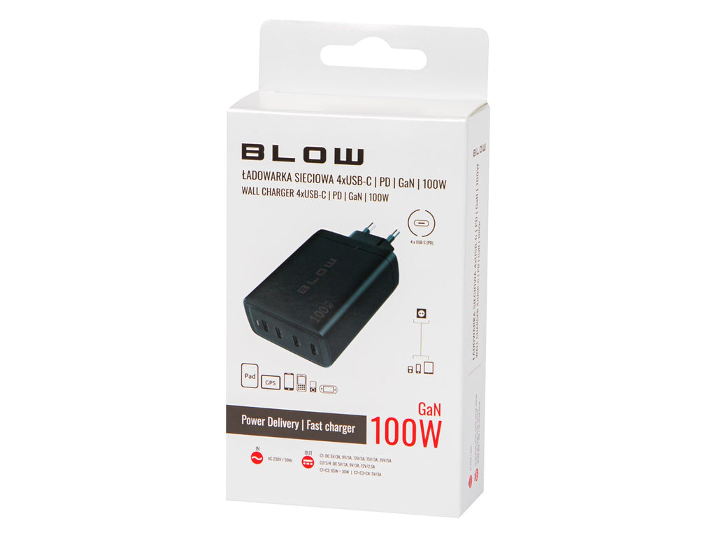 BLOW Wall Charger USB-C 100W GaN 4 Ports Black USB-Cx4