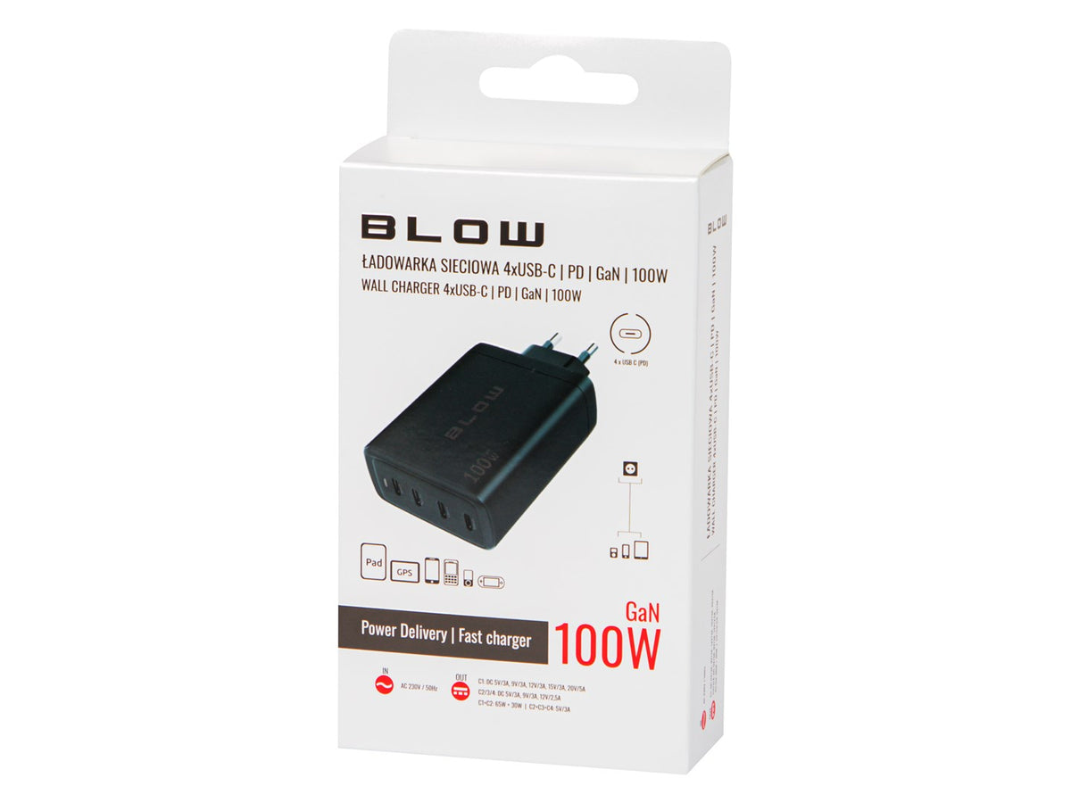 BLOW Wall Charger USB-C 100W GaN 4 Ports Black USB-Cx4