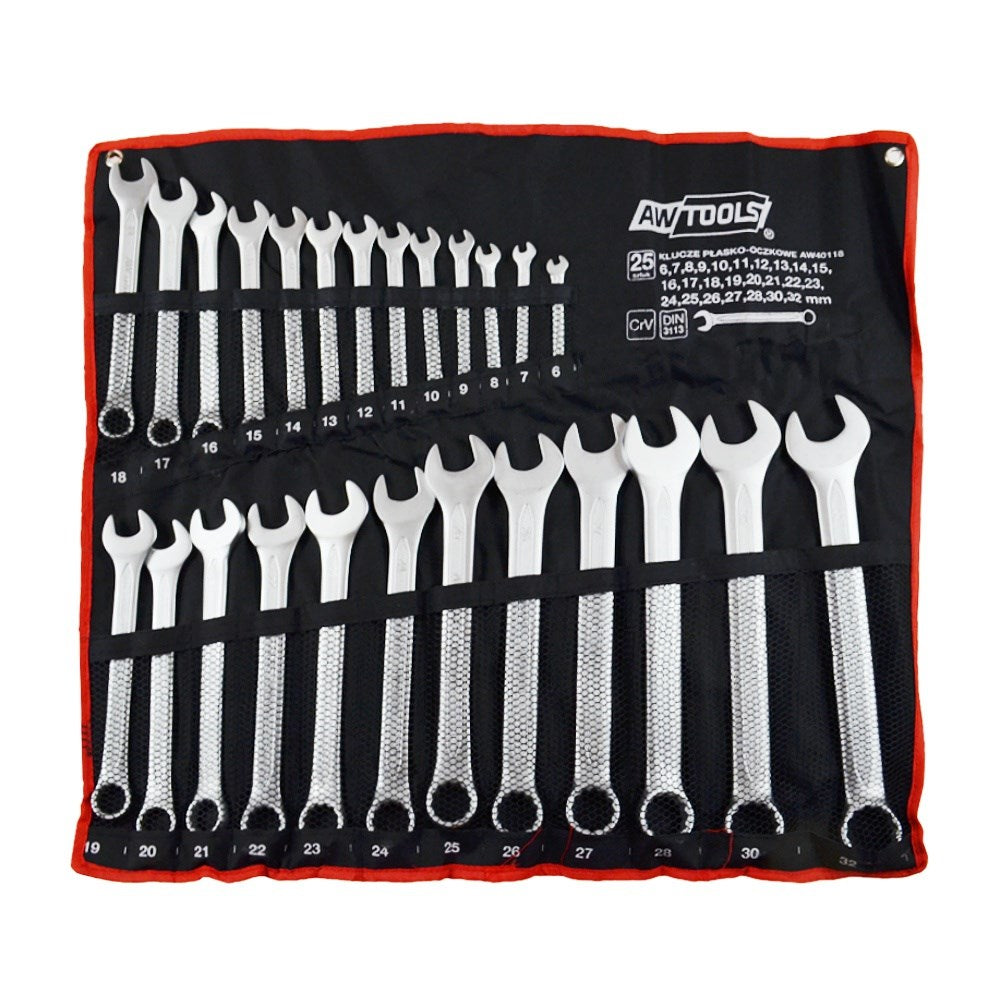 AWTOOLS Combination Wrenches Set - 25 Pieces - 5000 g - 130 mm x 100 mm x 380 mm - Model AW40118BL