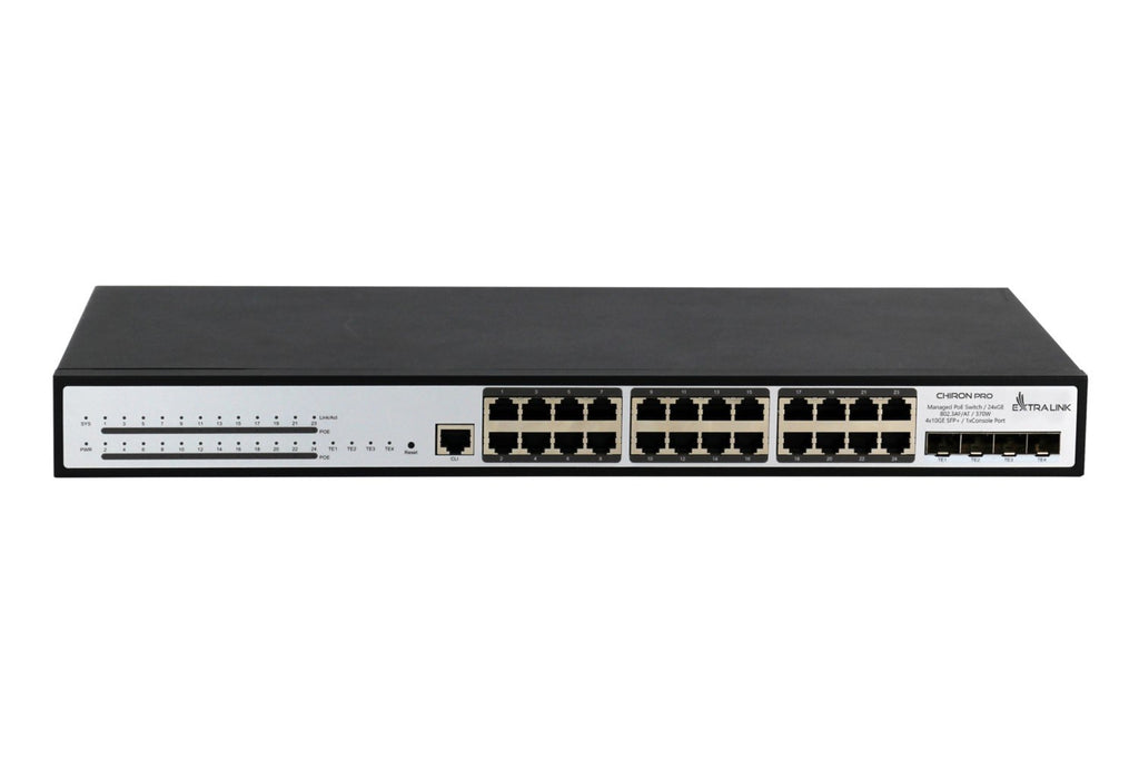 Extralink Chiron Pro | Switch PoE | 24x RJ45 1000Mb/s PoE  4x SFP+  L3  zarządzalny  370W