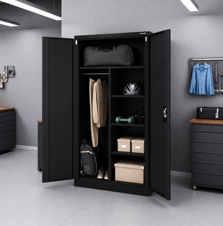 Iron Mate Wardrobe Saturn_9005 - Metal, 1850 mm Height, 900 mm Width, 450 mm Depth, Black