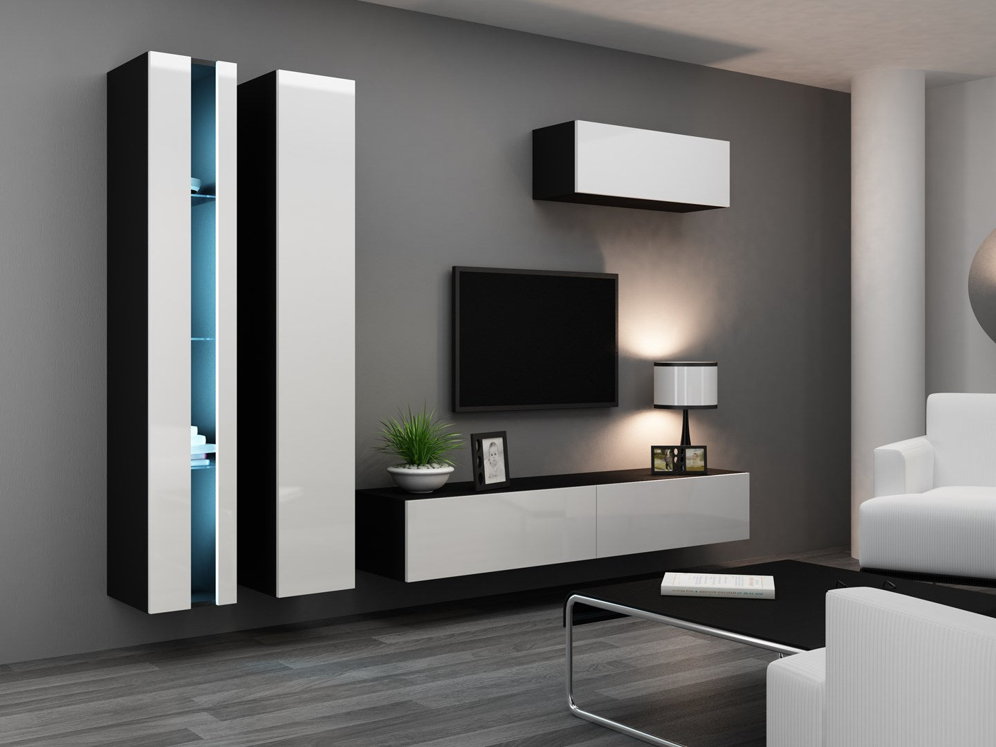 Cama VIGO NEW TV Stand 180x30x40 Black/White Gloss