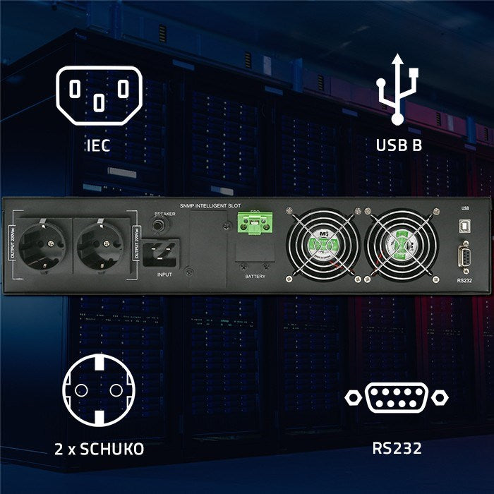 Qoltec Uninterruptible Power Supply (UPS) for RACK | 2.4kVA | 2400W | Power Factor 1.0 | LCD | EPO | USB | Online