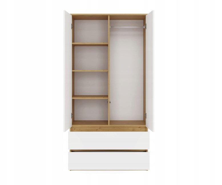 MALWA SS-90 Wardrobe 2 Doors 2 Drawers Artisan Oak/White