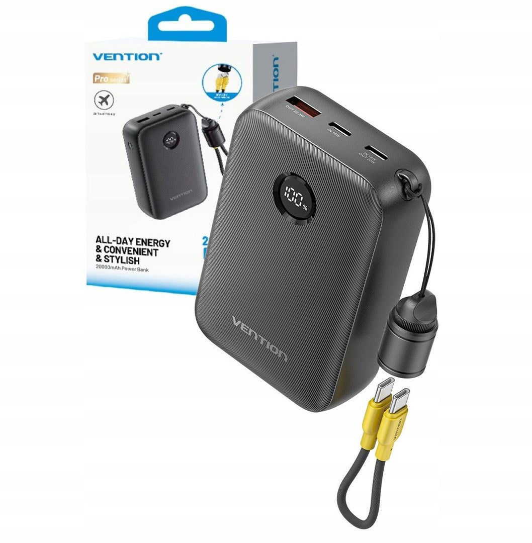 Vention Powerbank 20000mAh 2xUSB-C 1xUSB-A 22.5W Black