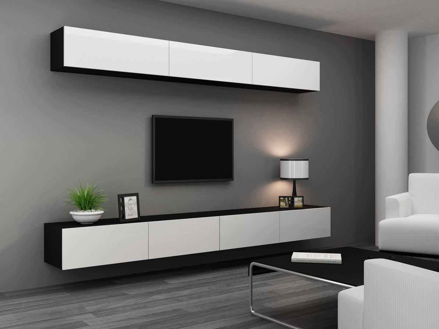 Cama Built-in Cabinet VIGO 90 Full 90/35/32 Black/White Gloss - 1 Door