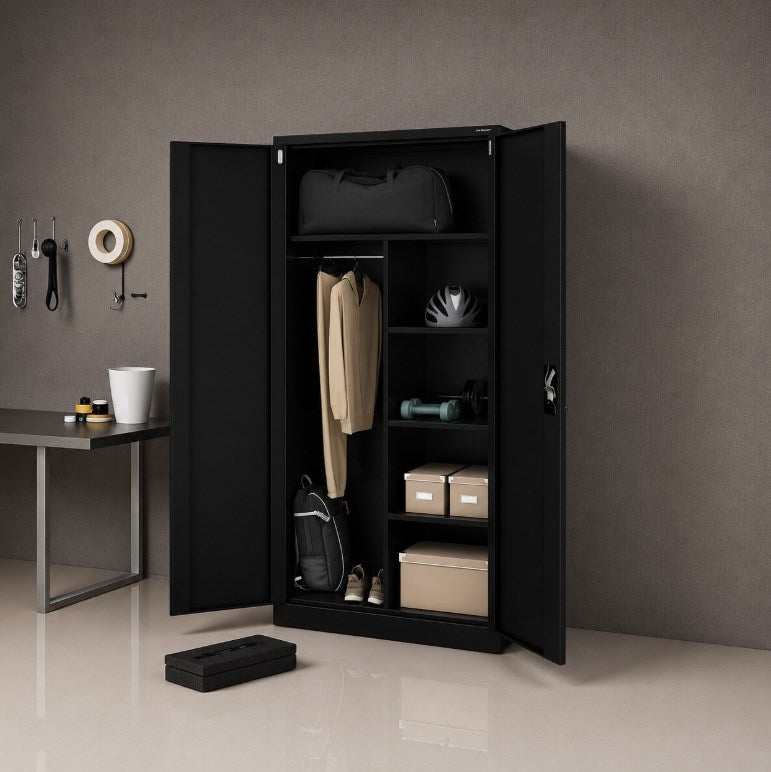 Iron Mate Wardrobe Saturn_9005 - Metal, 1850 mm Height, 900 mm Width, 450 mm Depth, Black