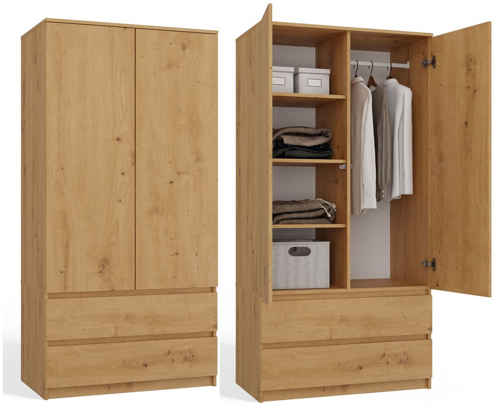 Topeshop MALWA SS-90 Wardrobe 2 Doors 5 Shelves Oak