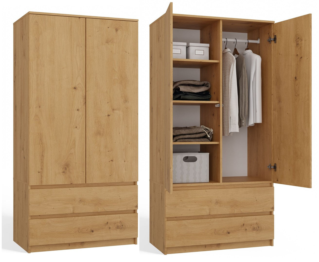 Topeshop MALWA SS-90 Wardrobe 2 Doors 5 Shelves Oak