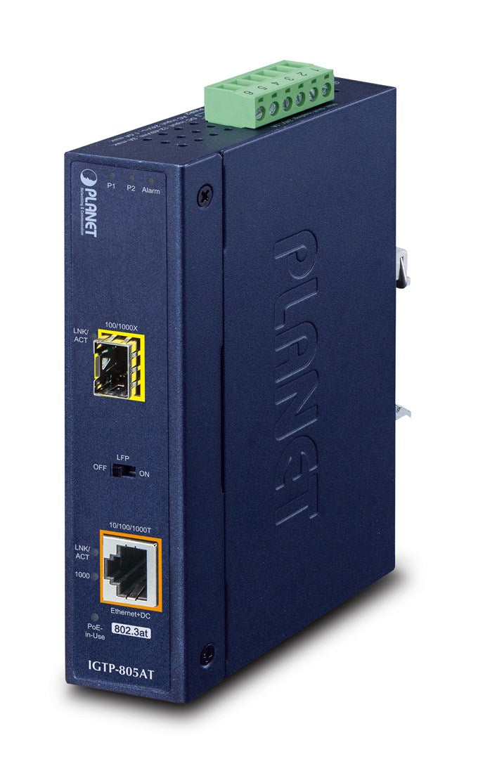 PLANET IGTP-805AT - Media Converter - 1GbE - 10Base-T, 1000Base-LX, 1000Base-SX, 100Base-TX, 1000Base-T - SFP (mini-GBIC)/ RJ-45 - IGTP-805AT
