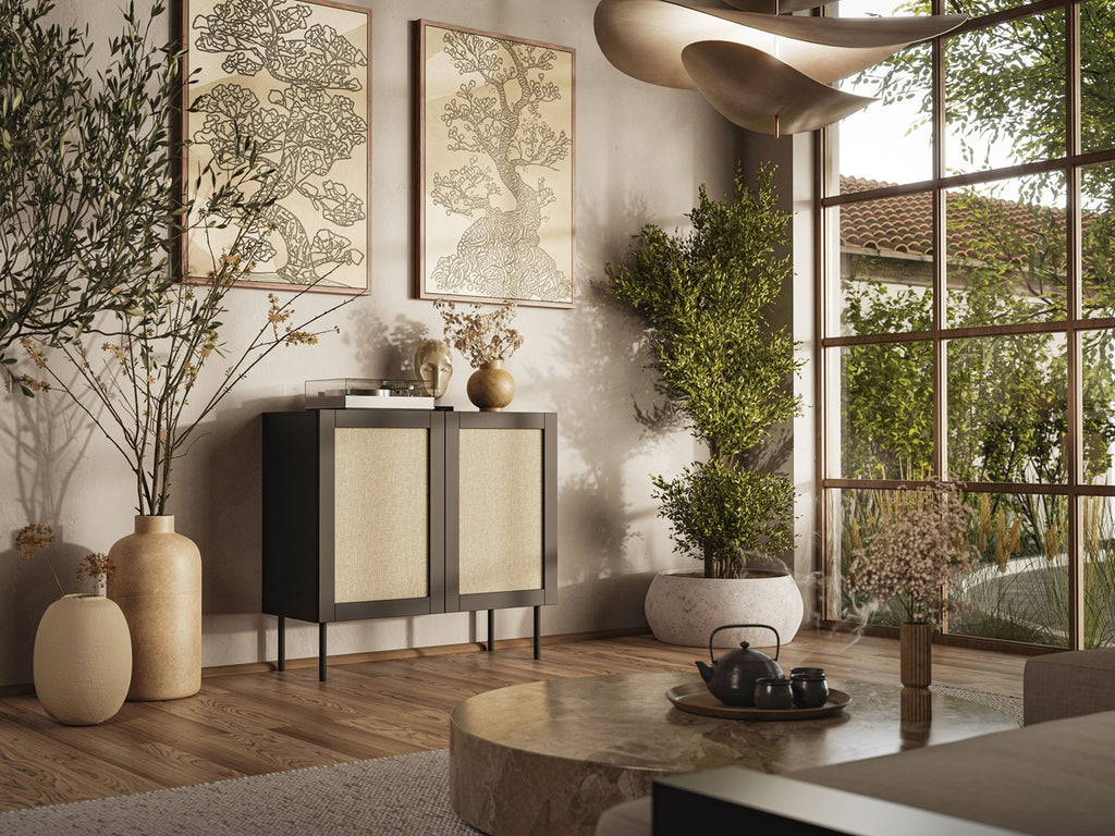 JUTA 2D Chest of Drawers 100x39.5x90 Black + Linol Calabria