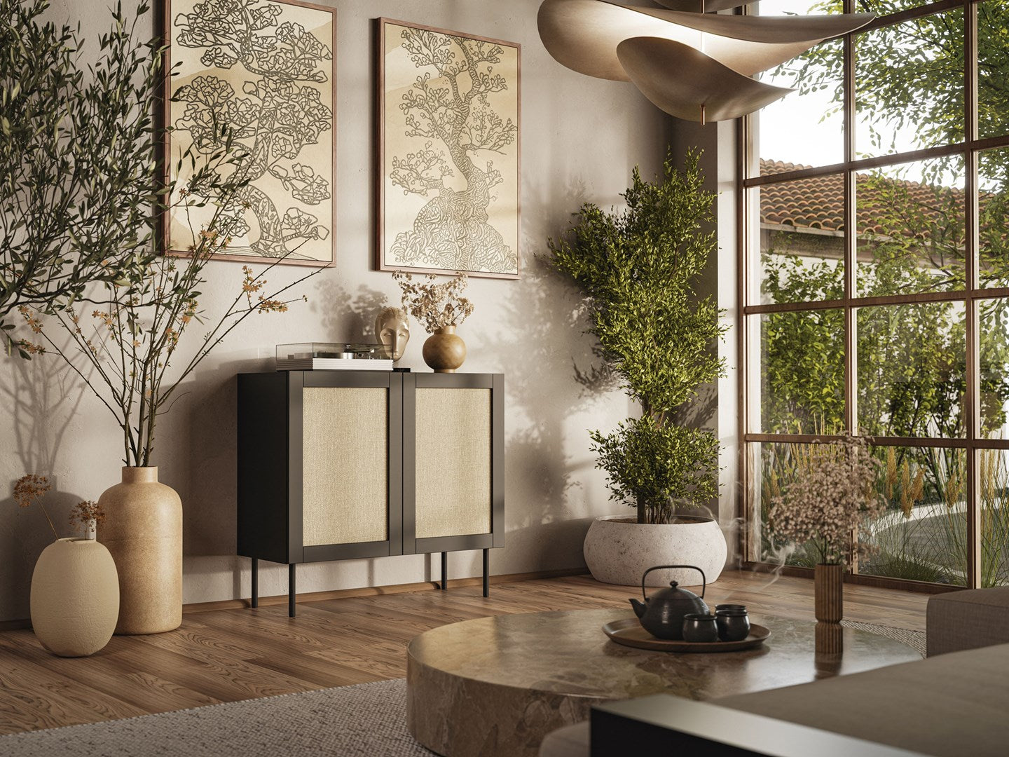 JUTA 2D Chest of Drawers 100x39.5x90 Black + Linol Calabria