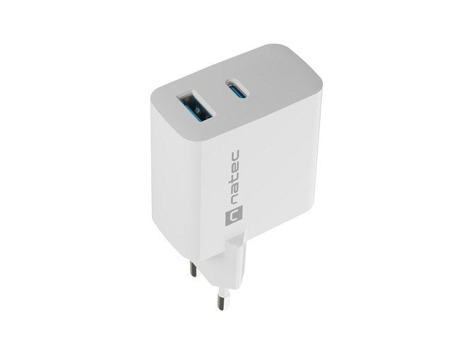 NATEC RIBERA GAN CHARGER 1x USB-A + 1x USB-C 65W WHITE