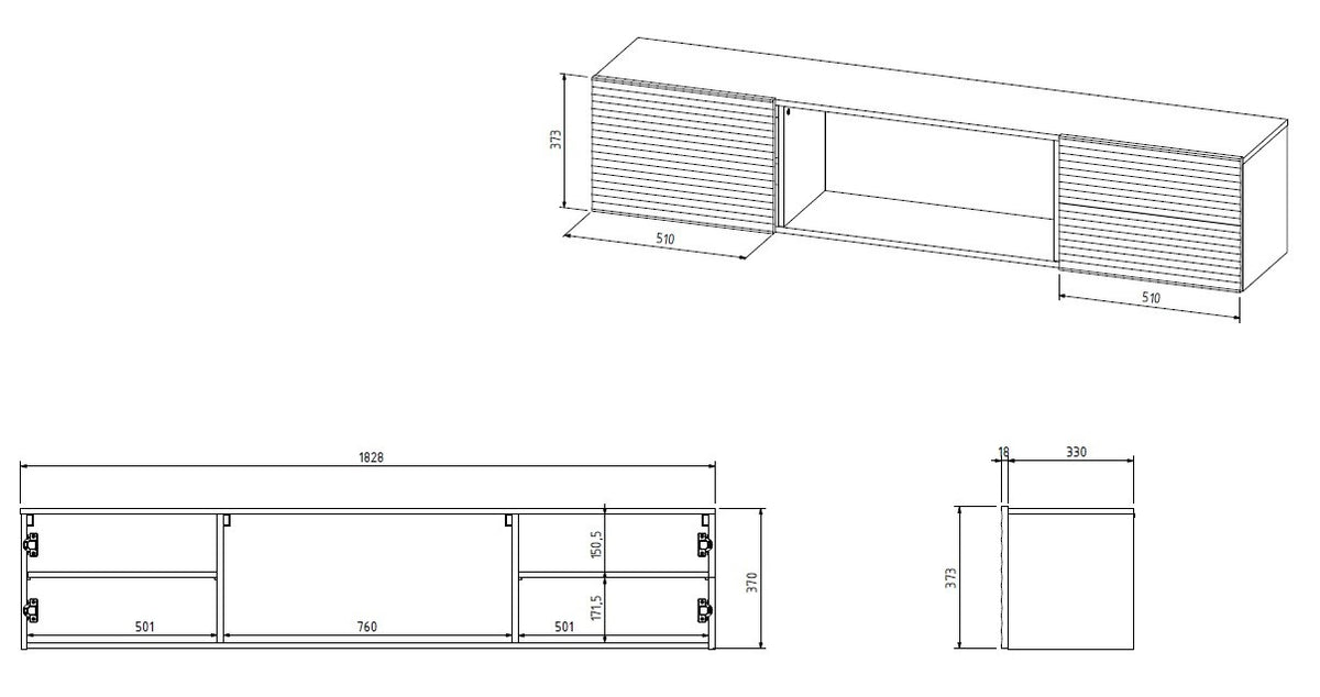 Cama RTV cabinet TULA 183x35x37 white matt + black fireplace