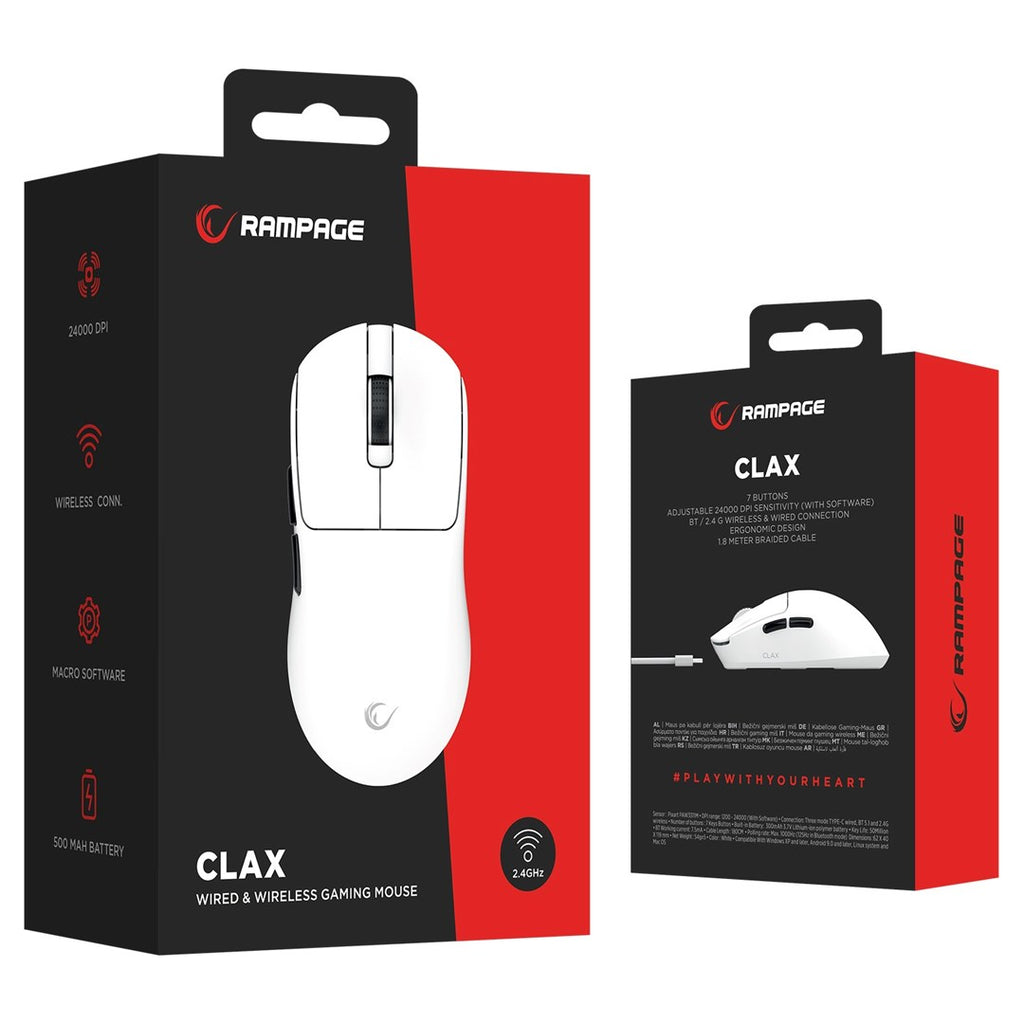 RAMPAGE CLAX MOUSE WHITE 24000 DPI Gaming Mouse USB-C Model CLAX-WHITE