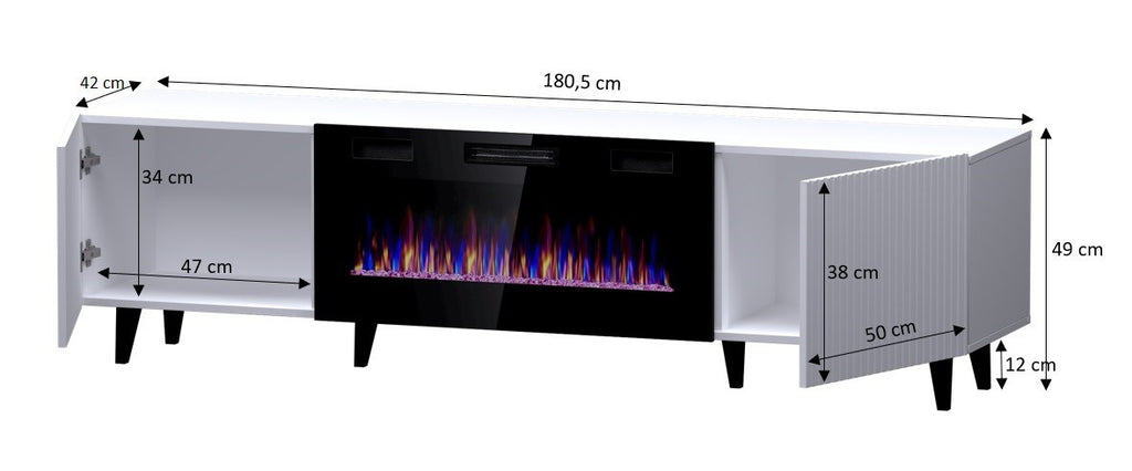 RTV cabinet PAFOS EF with electric fireplace 180x42x49 cm white matt