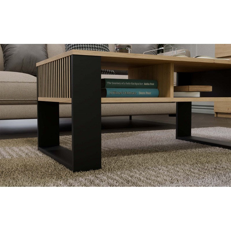 MODERN 2P Slim Coffee Table Artisan Oak/Black with Black Legs - Model: MODERN 2P SLIM