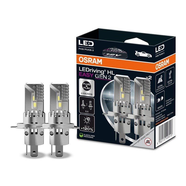 OSRAM Car Bulbs LED H4/H19 12V 1400/1800 Lumens Set of 2 OSR64193DWESY2-2HB