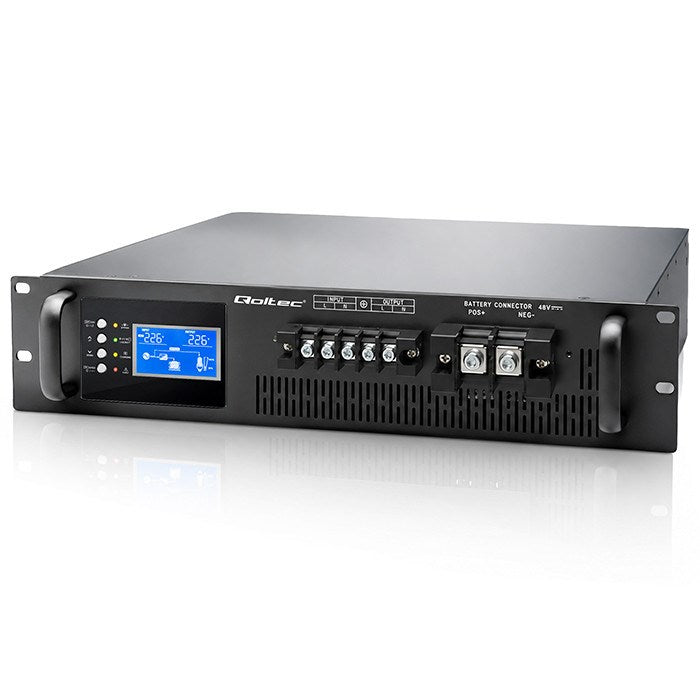 Qoltec Zasilacz awaryjny UPS Pure Sine Wave do RACK | 5kVA | 5000W | PF 1.0 | LCD | EPO | USB | On-line | Kompatybilność z LiFePO4 AGM GEL