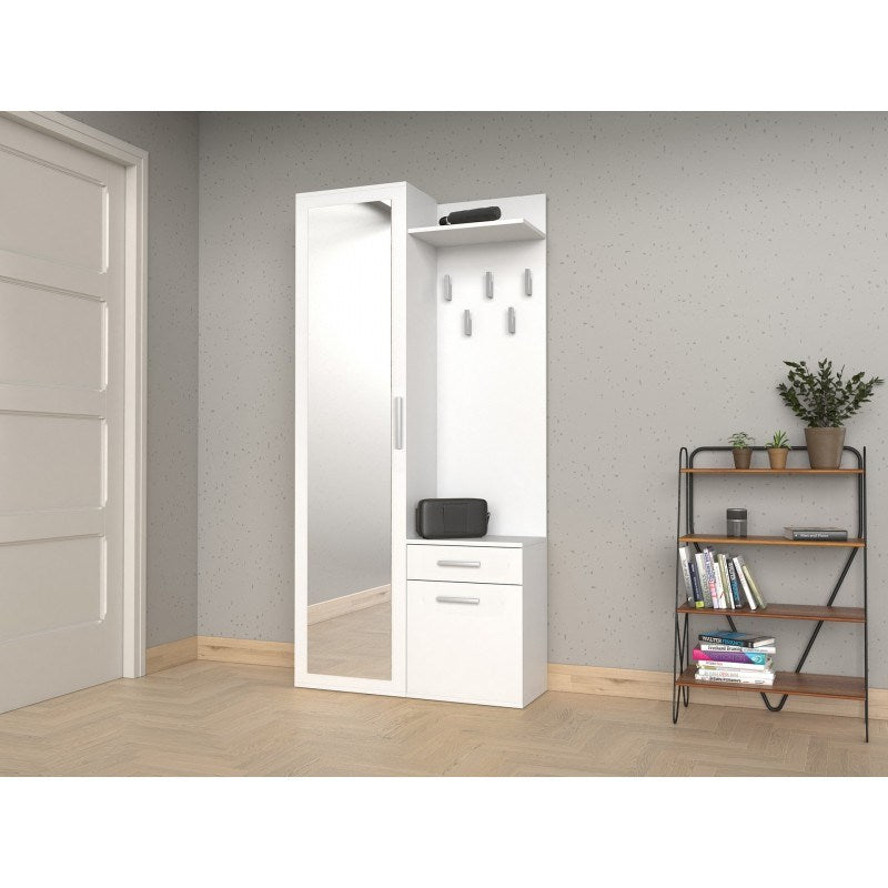Topeshop GAR DUO BIEL Entryway Cabinet with Mirror and Shoe Storage - Matte White