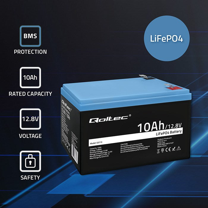 Qoltec LiFePO4 Battery 12.8V 10Ah Rechargeable Model 53713