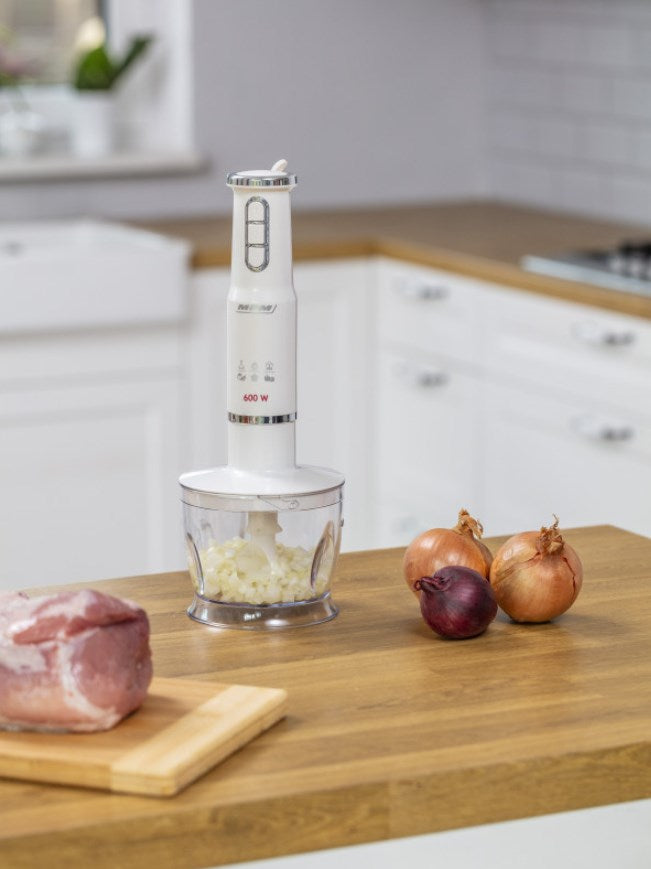 MPM MBL-43 hand blender set  500 ml jug with stainless steel blade  stainless steel blending attachment  Power: 600W