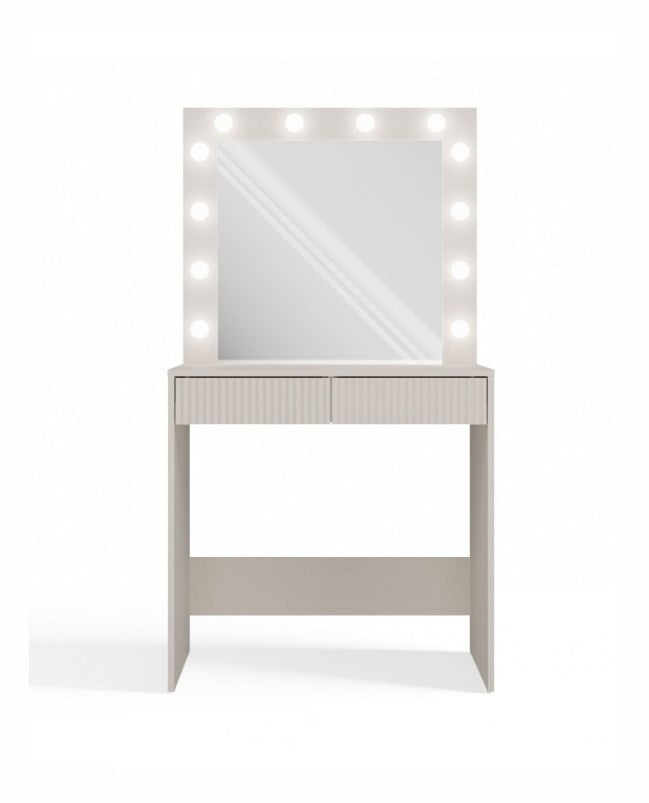 MARINA 2S SLIM Dressing Table Set, Colour: Cashmere, Elegant with Mirror and LED Lighting